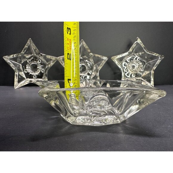 Vintage Hazel Atlas Clear Glass Five Point Star Taper Candle Holders - Set of 4 - Picture 8 of 9